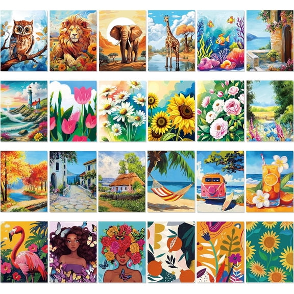 24 Pcs Pre Printed Canvas Set for Painting, Mixture Style, 8 x 10 Inch Stretched Panels