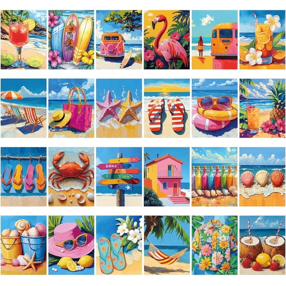 24 Pcs Pre Printed Stretched Canvas Panels for Painting Hawaii Style 8 x 10 Inch