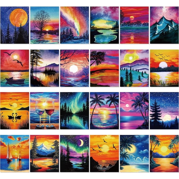 24 Pcs Pre Printed Stretched Canvas Set for Painting Scenery Style 8 x 10 Inch