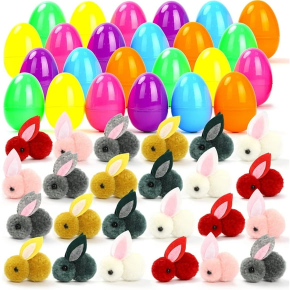 24 Pcs PreFilled Easter Eggs with Cute Bunny Toys Decoration Stuffed Toy Great for Kids Boys Girls Toddler Easter Basket Stuffers Egg Filters