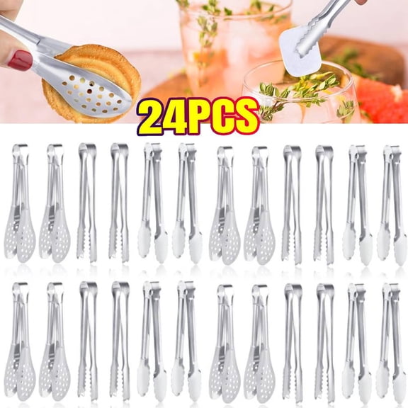 24 Pcs Premium Small Serving Tongs, Mini Stainless Steel Appetizer Tongs, 5.1 inch 12.7cm
