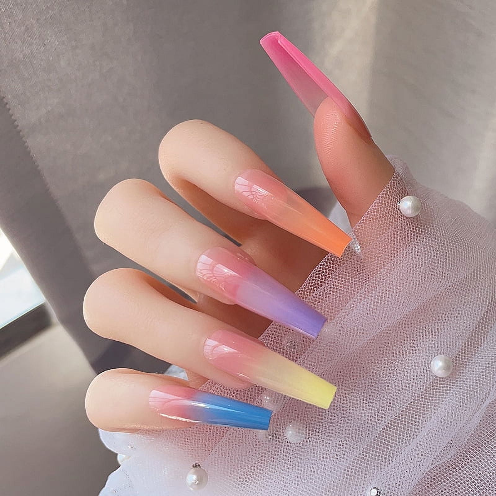 Hot Selling French Style Red White Long Coffin Oval Nude Color Press On  Nails Artificail Nail Tips For Girls - AliExpress