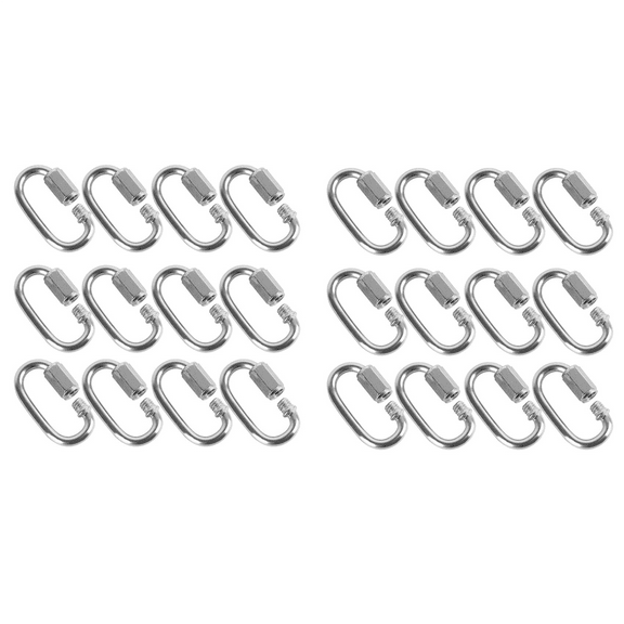 24 Pcs Quick Link 4MM Stainless Steel Chain Connector,Heavy Duty D Shape Locking Looks for Carabiner, Max.Load 500 Lb