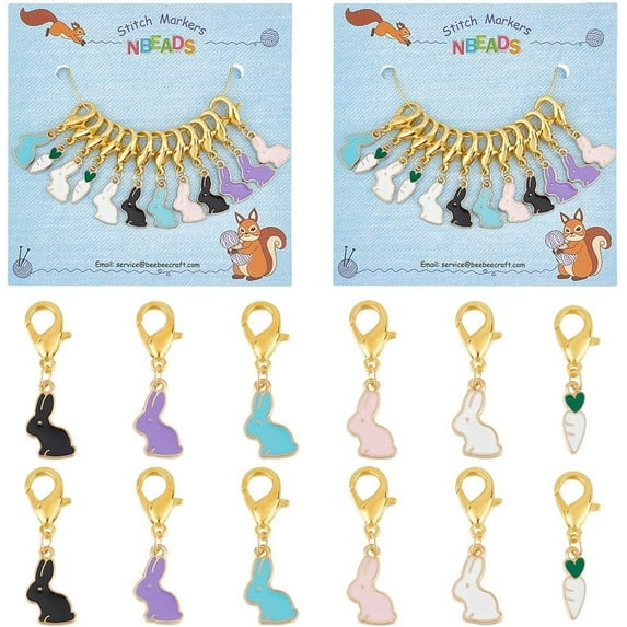 24 Pcs Rabbit Carrot Stitch Markers Enamel Alloy Crochet Stitch Marker Charms Removable Lobster Claw Clasps Locking Stitch Marker for Knitting Weaving Sewing Jewelry Making