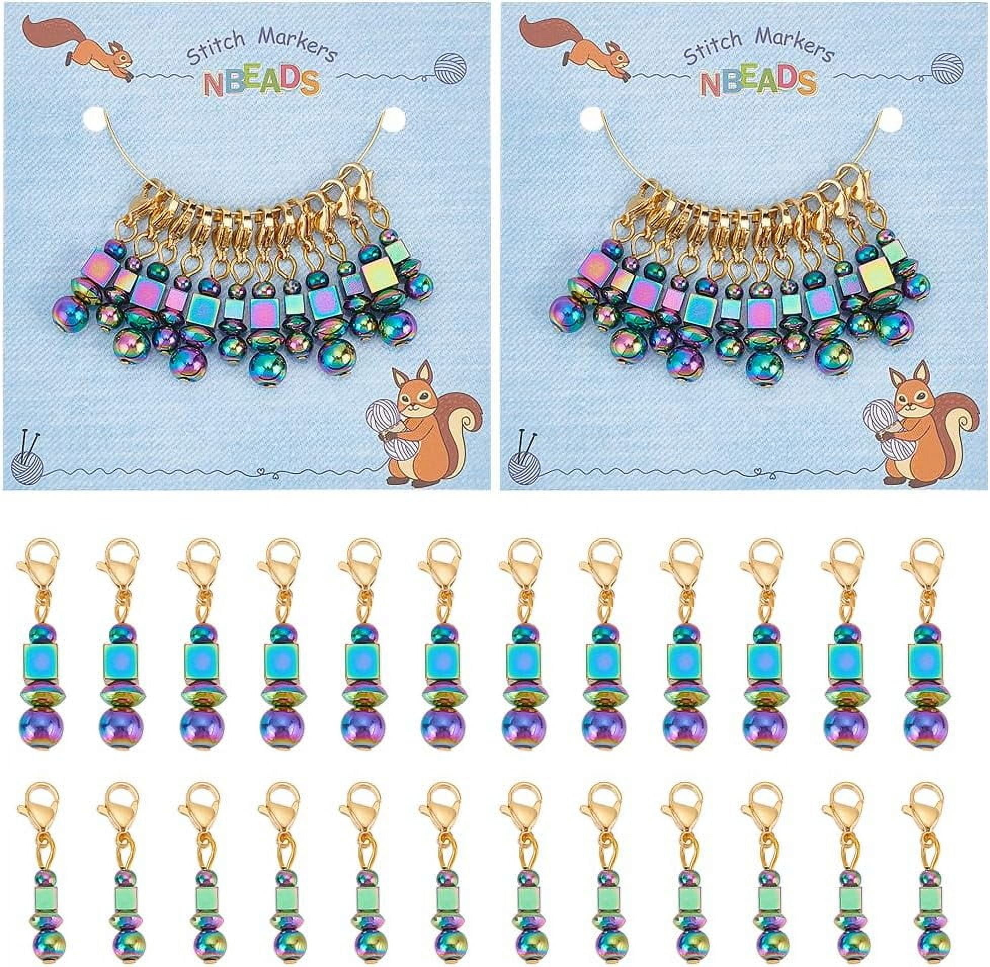 24 Pcs Rainbow Color Beaded Pendant Stitch Markers 304 Stainless Steel Crochet Stitch Marker Removable Lobster Clasp Locking Stitch Marker for Weaving Sewing Needleworks Jewelry Making colorful DIY