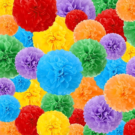 24 Pcs Rainbow Paper Flower Balls - Colorful Hanging Decorations for ...