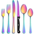 thumbnail image 1 of 24 Pcs Rainbow Silverware Set with Steak Knives Service for 4,Stainless Steel Flatware Set,Mirror Polished Cutlery Utensil Set, Kitchen Eating Tableware,Include Fork Knife Spoon Set,Dishwasher Safe, 1 of 7