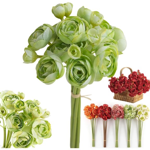 24 Pcs Ranunculus Artificial Flowers, Real Touch Faux Silk Peonies with Long Stems, Fake Flowers Bulk for Wedding Bouquet, Bridal Shower Centerpieces, DIY Home Vase Decor & Floral Arrangements (A)