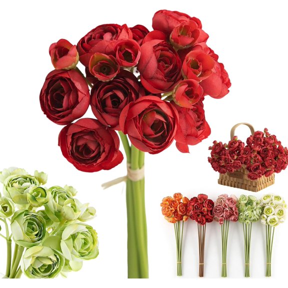 24 Pcs Ranunculus Artificial Flowers, Real Touch Faux Silk Peonies with Long Stems, Fake Flowers Bulk for Wedding Bouquet, Bridal Shower Centerpieces, DIY Home Vase Decor & Floral Arrangements (J)