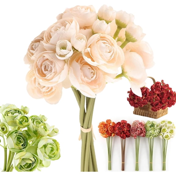 24 Pcs Ranunculus Artificial Flowers, Real Touch Faux Silk Peonies with Long Stems, Fake Flowers Bulk for Wedding Bouquet, Bridal Shower Centerpieces, DIY Home Vase Decor & Floral Arrangements (B)