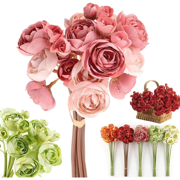 24 Pcs Ranunculus Artificial Flowers, Real Touch Faux Silk Peonies with Long Stems, Fake Flowers Bulk for Wedding Bouquet, Bridal Shower Centerpieces, DIY Home Vase Decor & Floral Arrangements (C)