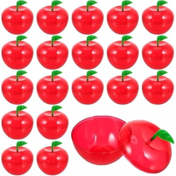 24 Pcs Red Apple Container Candy Boxes Plastic Bobbing Apples Decorative Fillable Ornaments for Gift Wrap, Xmas Tree Decorations, Wedding Holiday Party Favor Classroom Teacher Supplies