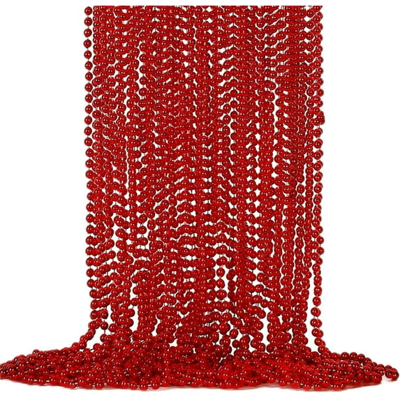 24 Pcs Red Bead Necklaces,Red Christmas Mardi Gras Bead Necklaces, Red Valentine Necklace, 33 Inch 7 mm Round Beaded Necklaces for Mardi Gras Christmas Valentine Festive Events, Party Favors