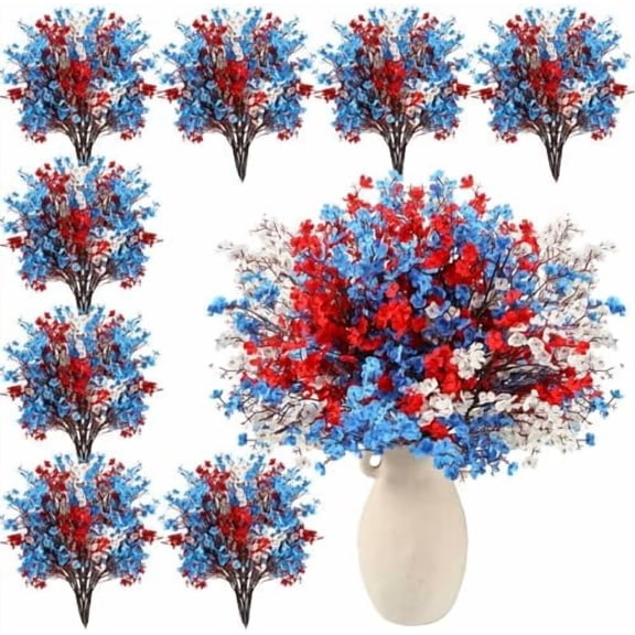 24 Pcs Red Blue White Artificial Flowers Patriotic Table Centerpieces Decoration Fake Babys Breath Picks Stems Floral Arrangement for 4th of July Veterans Independence Memorial Day Home Outdoor