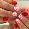 thumbnail image 1 of 24 Pcs Red Press on Nails Extra Short Square Flower Fake Nails with Colorful Lines Design Floral Full Cover False Nails Summer Stick on Nails for Women Girls Artificial Nails Style 26 0.04 Fl Oz, 1 of 4