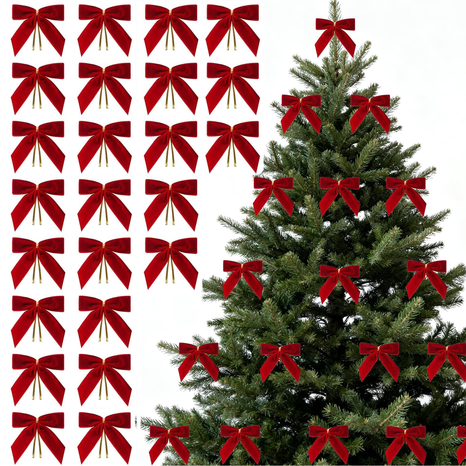 24 Pcs Red Small Velvet Christmas Bows for Christmas Tree Decorations ...