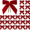 thumbnail image 1 of 24 Pcs Red Small Velvet Christmas Bows for Christmas Tree, Wreath, Gift Wrapping, Crafts, Wedding, Party, Twist Tie Bows for Treat Bag Bakery Candy Bags, Home Decor 1" W,3.5 x 3.5 inch, 1 of 7
