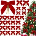thumbnail image 1 of 24 Pcs Red Velvet Bows for Christmas Tree,Red Bows Velvet Ornaments Christmas Tree Bow for Gift Wrapping Door Vintage Garland Wreath,Rustic Holiday Decor-1" Wide,3.5 x 3.5 Inch, 1 of 6