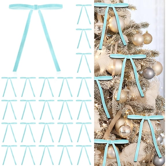 24 Pcs Red Velvet Christmas Ornaments, Rustic Velvet Bows for Christmas Tree, 5x7 Inch Pre-Tied Vintage Xmas Bows for Wreaths, Gifts and Holiday Home Décor, Ribbon Bows for Garland