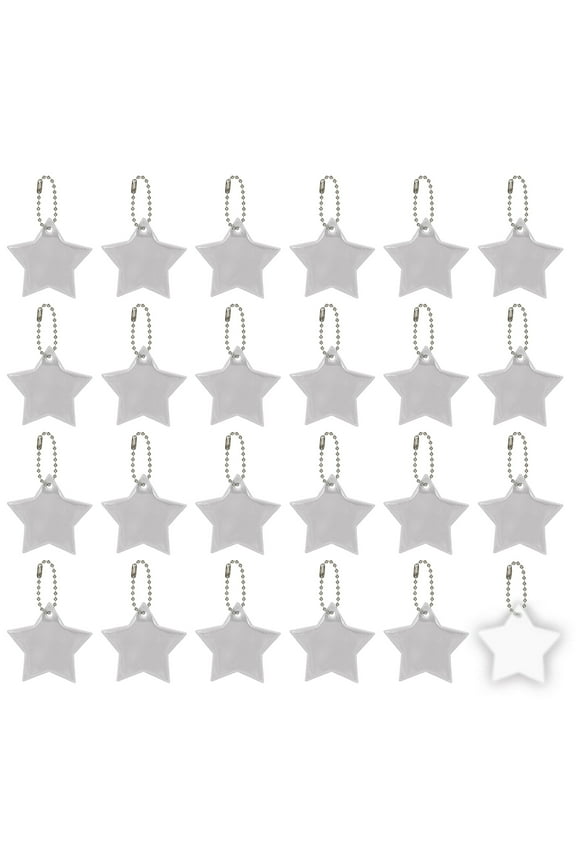 24 Pcs Reflective Keychain, 2.2in Reflective High Visibility Safety Keychain Tags Pentagram Pendants Bright Zipper Pulls Waterproof for Backpack Running Cycling, Silver