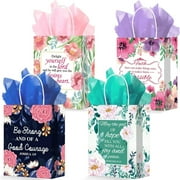 24 Pcs Religious Gift Bags Bible Gift Paper Bags with 24 Tissues Bible Verse Paper Bags with Handles Inspirational Flower Christian Gift Bags Bulk for Women Birthday Wedding Baptism Spring Party