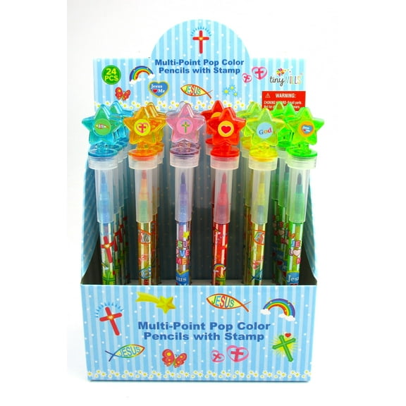 24 Pcs Religious Pop Color Pencils with Stamper