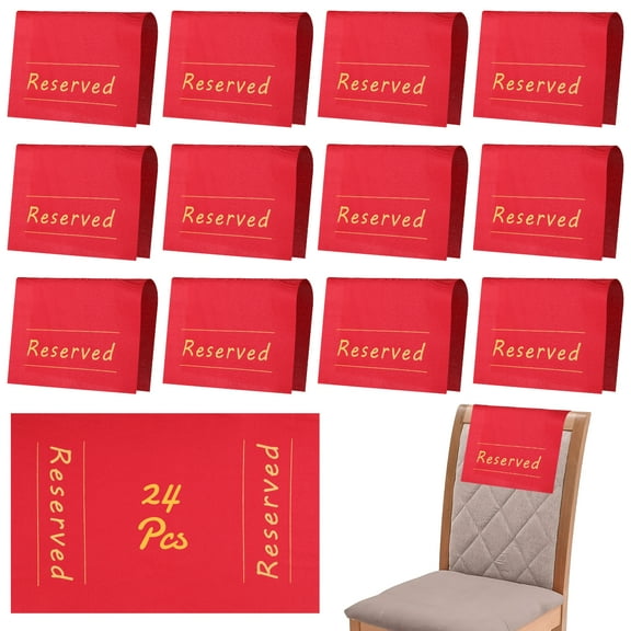 24 Pcs Reserved Chair Signs, Gold Printed Seat Markers with Adhesive Strips, for Wedding Ceremony, Church Pew, VIP Seating, Party, Event Decoration