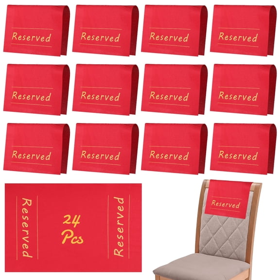 24 Pcs Reserved Chair Signs, Gold Printed Seat Markers with Adhesive Strips, for Wedding Ceremony, Church Pew, VIP Seating, Party, Event Decoration