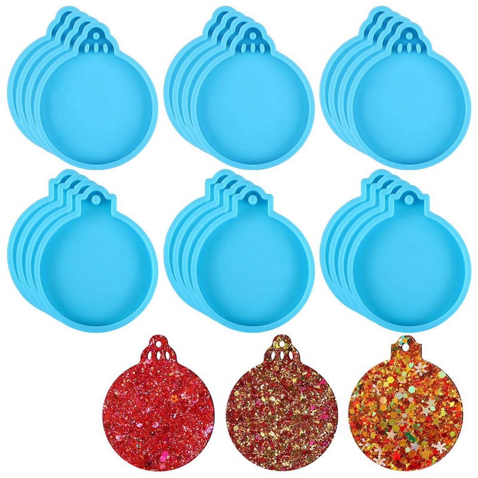 24 Pcs Resin 2 Styles Round Silicone Epoxy Resin Casting with Rope Christmas Ornament Mold (Blue)