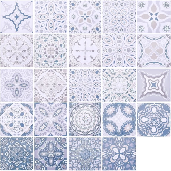 24 Pcs Retro Floral Decorative Tile Stickers 6x6 Inch Peel and Stick Adhesive Tile Stickers Backsplash Tile Stickers for Kitchen Backsplash Bathroom Floor Cupboard Decor