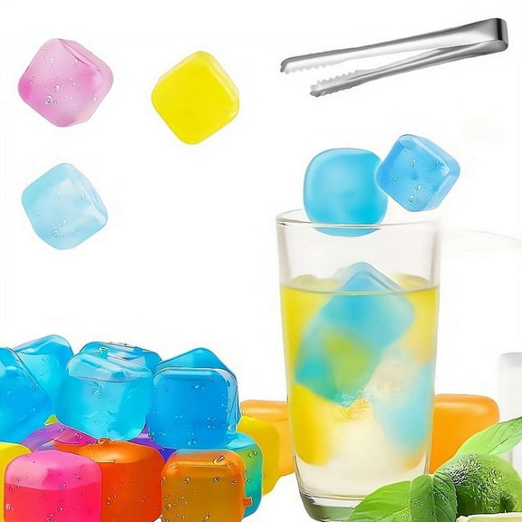 Reusable Ice Cu-bes for Drinks Square Plastic Ice Cube-s 24 Pack Freeze Drinks Without Diluting, Easy to Use, Washable Non-Melting Fake IceCube for Coffee, Wine, Whiskey, Cocktails