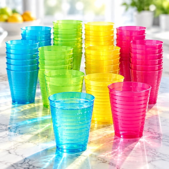 24 Pcs Reusable Plastic Cups, 8 oz Small Drinking Tumbler, Unbreakable Open Cups, Stackable Rainbow Water Tumbler for Juice, Party, Kitchen, Bathroom (Assorted Colors)