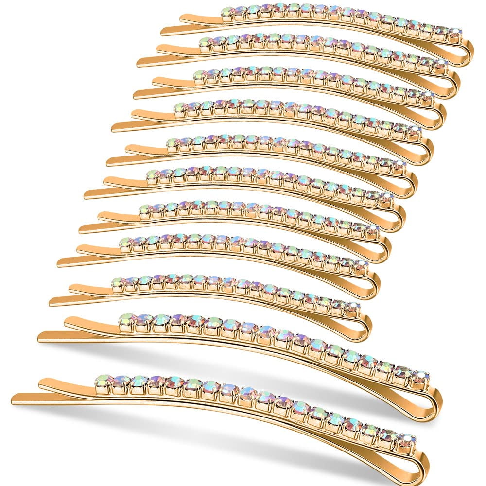 24 Pcs Rhinestone Bobby Pins, Small Crystal Bobby Pins, Bobby Pins Bulk for Lady Women Girls, Sparkly Hair Clips Pin,Shiny Hairpins,Glitter Hairpins Styling Hair Accessories for Women Girls (Gold)