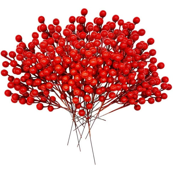 24 Pcs Rich Red Artificial Berry Stems, Christmas Red Berry Picks, Winter Faux Berries, Fake Cranberries for Holiday Decor, Wreaths, Garlands, Centerpieces, Table, Mantel, Home Decoration