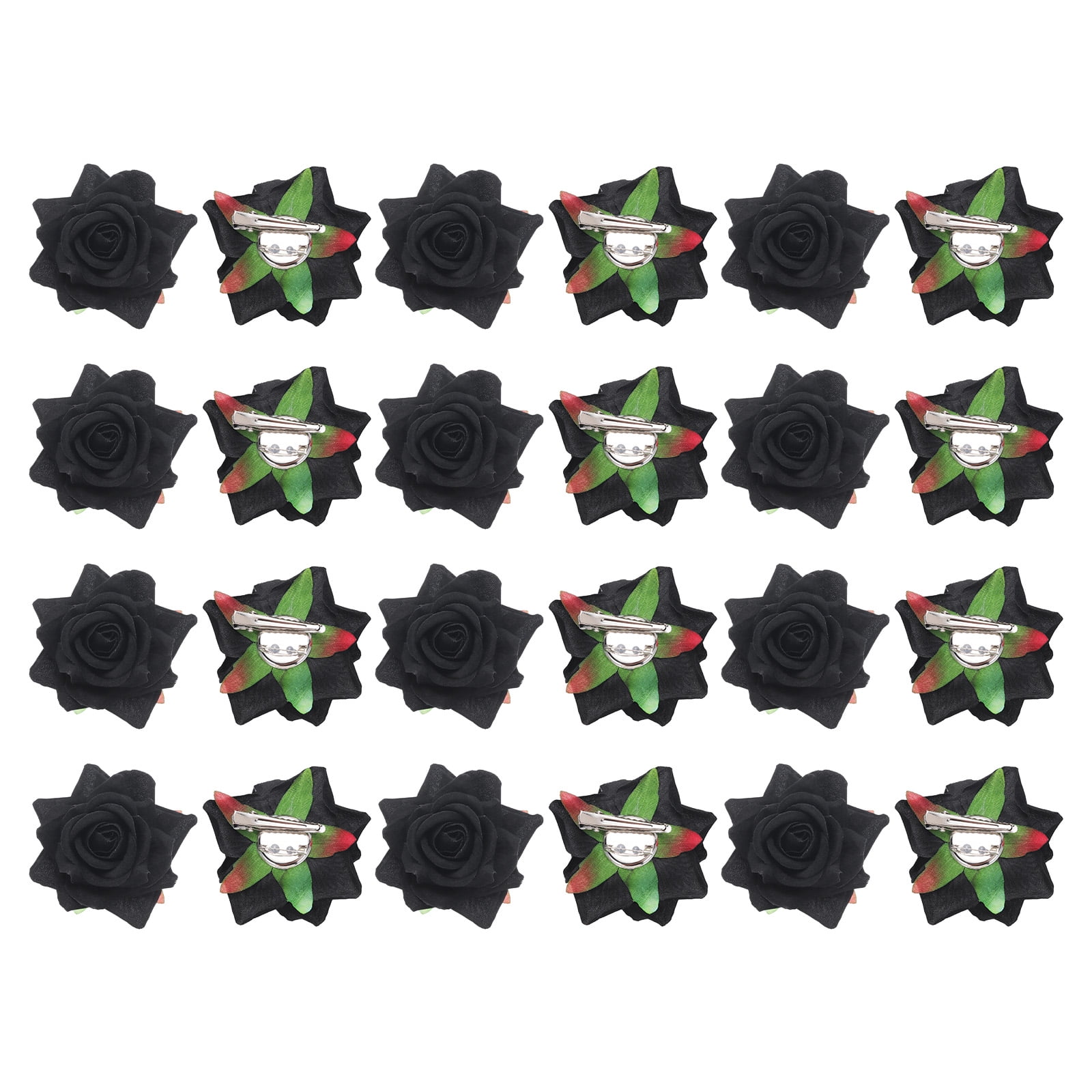 24 Pcs Rose Flower Hair Clips 3 Inch Flower Hair Pins for Women Hair Accessories Black
