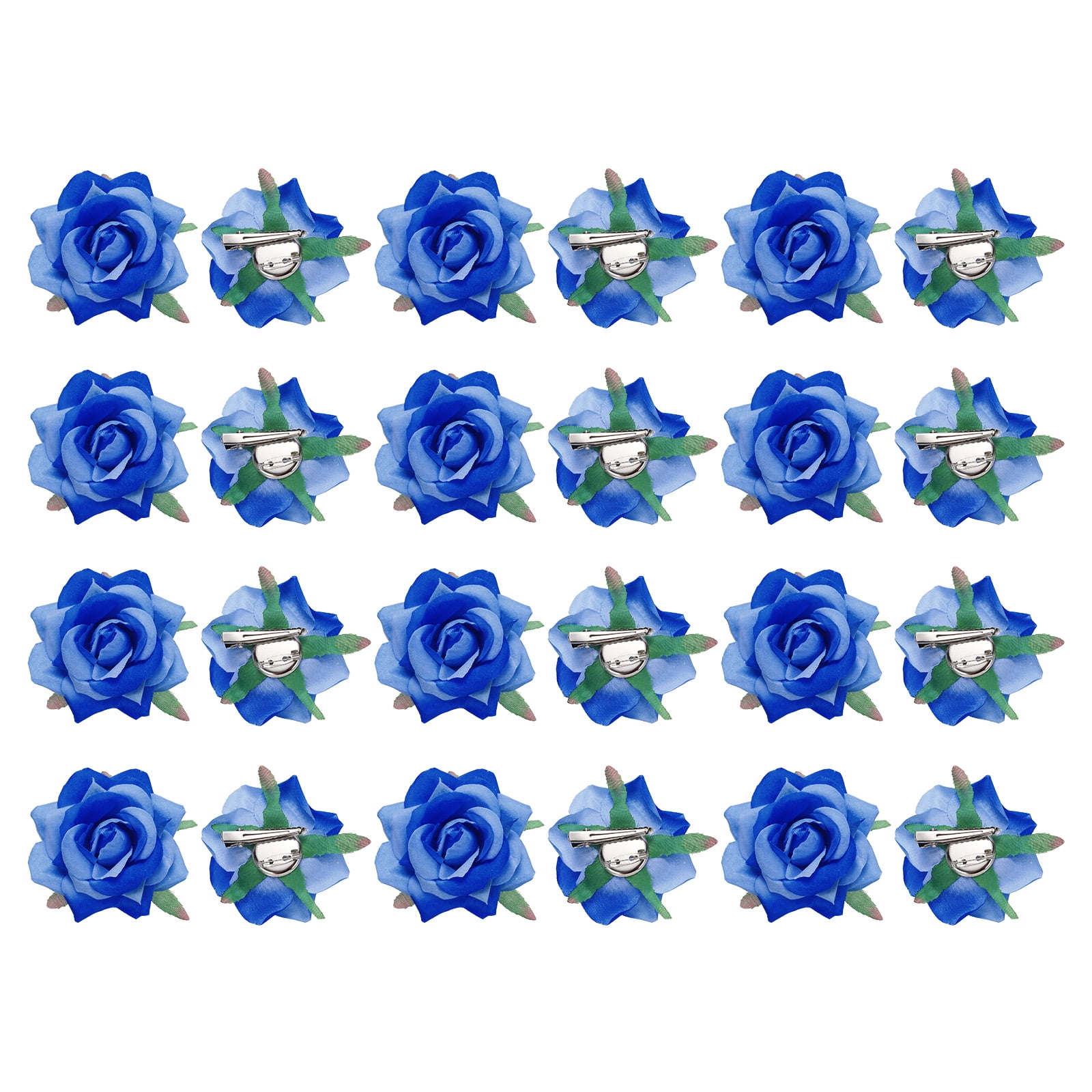 24 Pcs Rose Flower Hair Clips 3 Inch Flower Hair Pins for Women Hair Accessories Blue