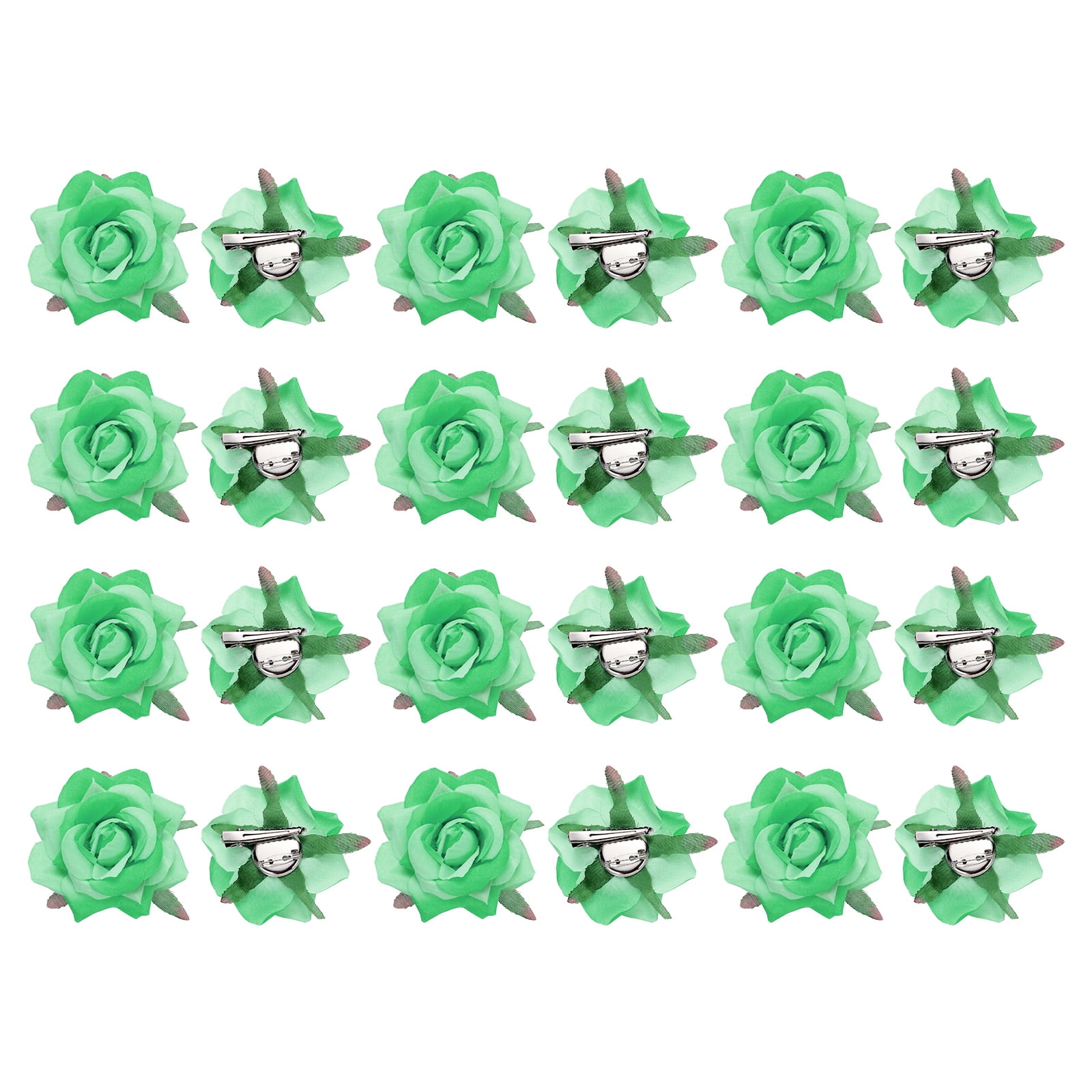 24 Pcs Rose Flower Hair Clips 3 Inch Flower Hair Pins for Women Hair Accessories Bright Green