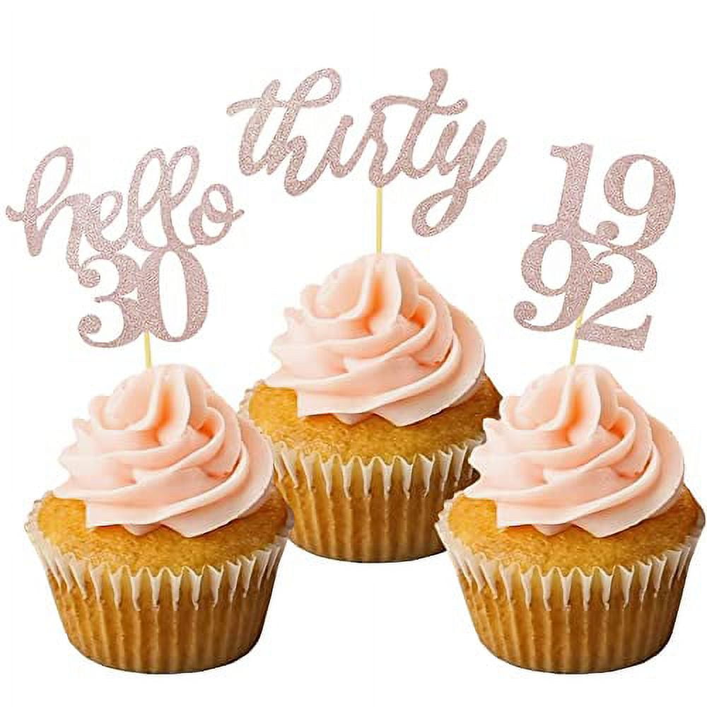 24 Pcs Rose Gold Glitter 30th Birthday Cupcake Toppers for 30th ...