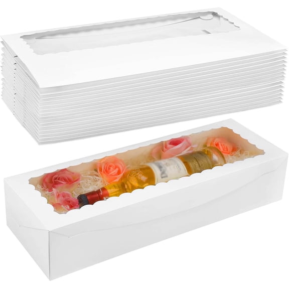 24 Pcs Rose and Wine Box with Window 20'' x 7'' x 4'' Rectangle Bakery Boxes for Strawberries Treats Chocolate Cake Mother's Day(White)