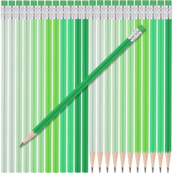 24 Pcs Round Pencils with Eraser HB Cute Pencils Bulk for School Graphite Wood Color Unsharpened Pencil for Drawing Sketching Wedding School Teacher Supplies Student Reward(Green)