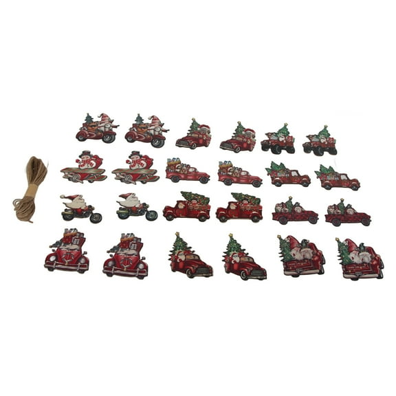24 Pcs Rustic Wooden Christmas Truck Ornaments - Tree Decorations, Hanging Crafts, Farmhouse Style Xmas Decors