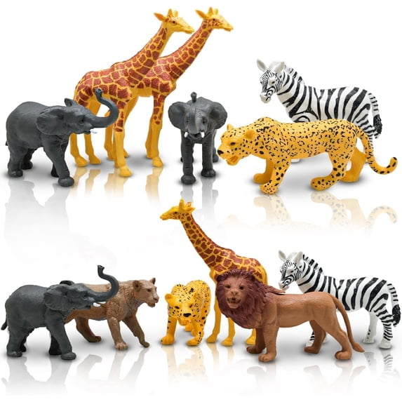 12 Pcs Safari Animal Figures Set, Realistic Jungle Zoo Plastic Animal Toys, Educational Play Gift for Toddlers Kids Boys Girls