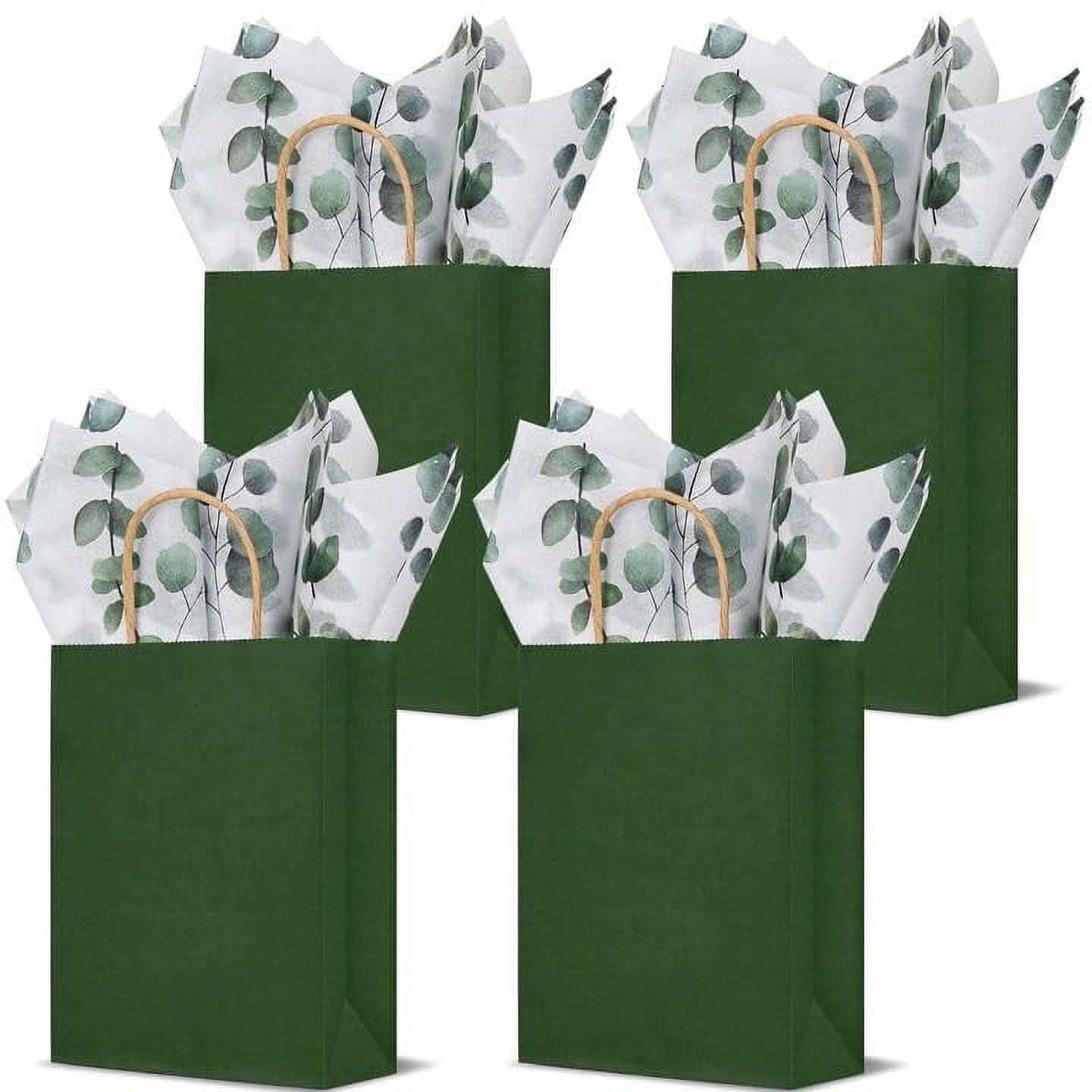 24 Pcs Sage Green Gift Bags With Eucalyptus Tissue Paper - Goodie Bags For Birthday, Baby Shower, Wedding Parties