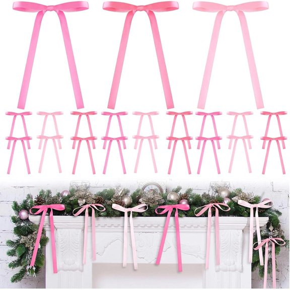 24 Pcs Satin Ribbon Twist Tie Bows Hot Pink Coquette Bow Decoration for Home