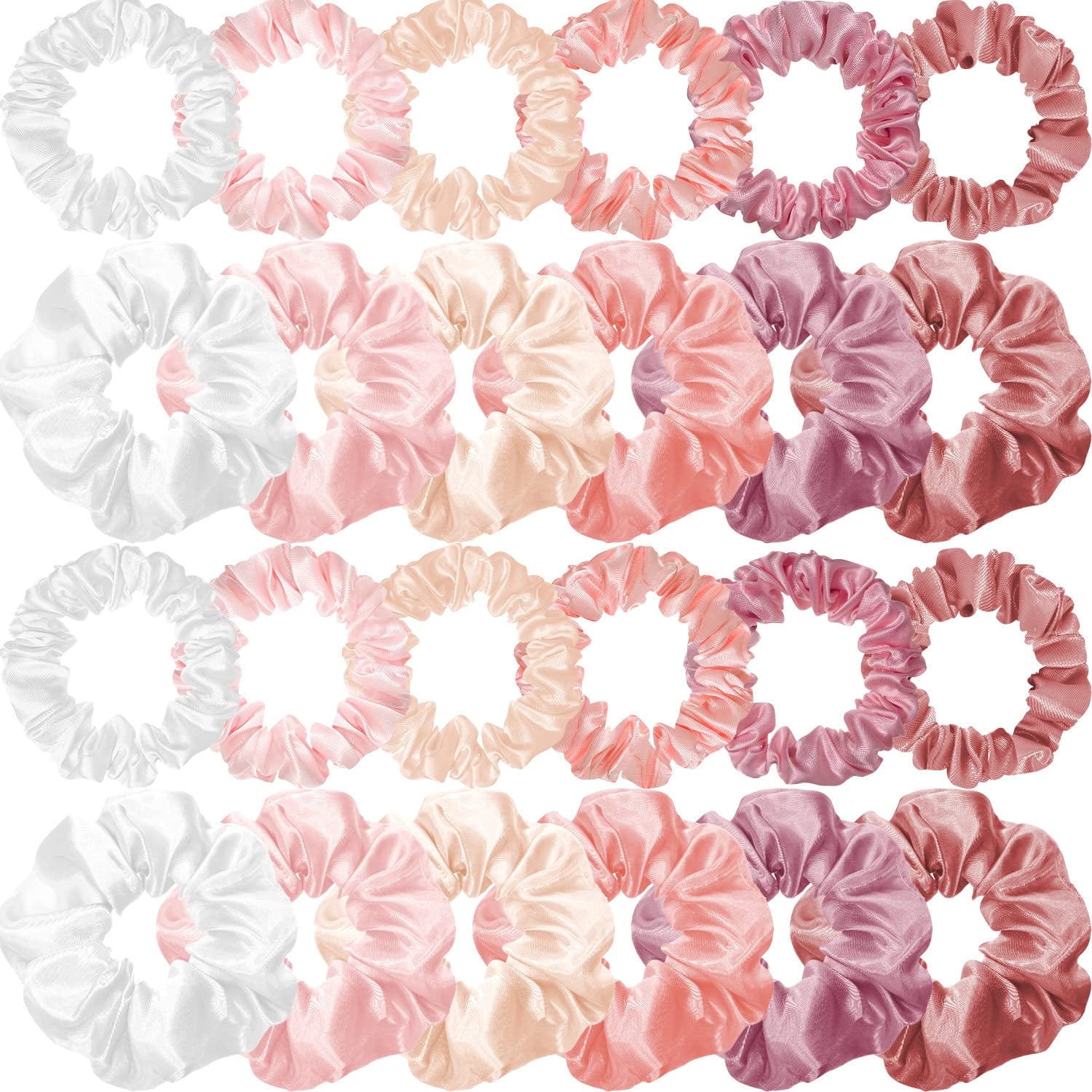 24 Pcs Satin Scrunchies for Women Silk Hair Ties Set 2 Sizes Soft Ponytail Holders for Thick Curly Hair Assorted Colors for Daily Use Wedding Party Gifts (Gentle Colors, Plain Pattern)