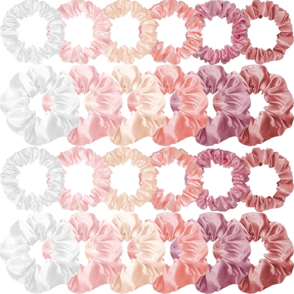 24 Pcs Satin Scrunchies for Women Silk Hair Ties Set 2 Sizes Soft Ponytail Holders for Thick Curly Hair Assorted Colors for Daily Use Wedding Party Gifts (Gentle Colors, Plain Pattern)