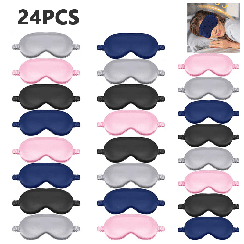 24 Pcs Satin Sleep Eye Mask with Adjustable Elastic Band,Unisex for Navy Blue Black Pink Gray,Soft Breathable Light Blocking Sleeping Mask for Plane Train Travel Nap Office Home Use