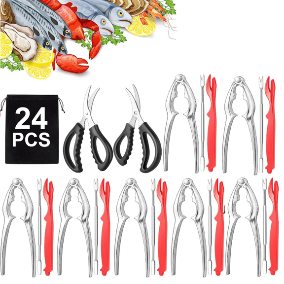24 Pcs Seafood Tools Set - Crab Lobster Crackers Stainless Steel Forks Opener Shellfish Lobster Crab Leg Sheller Seafood Scissors