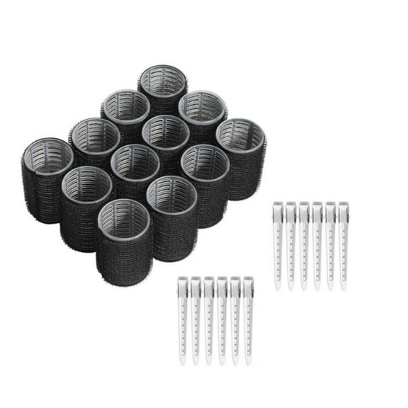 24 Pcs Self Grip Hair Rollers Curlers, Black Hair Roller,Jumbo Curlers Roller with Duckbill Clips Hair Rollers for Long Medium Short Thick Fine Volume Bangs