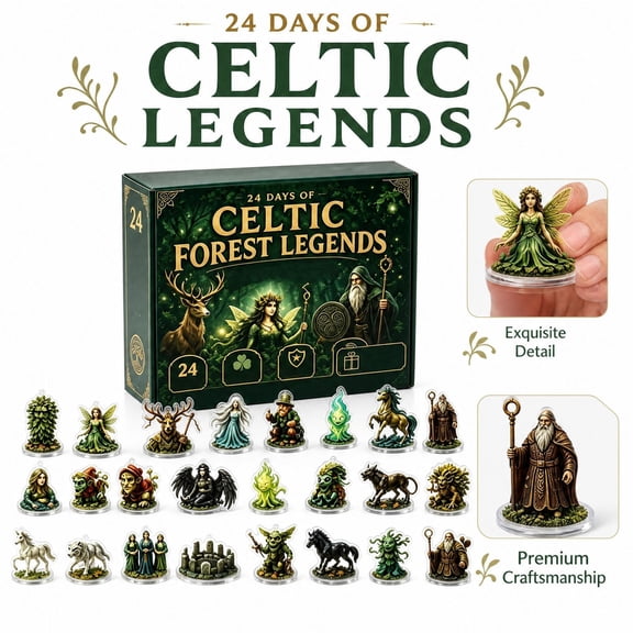 24 Pcs Set Celtic Forest Advent Calendar with 2D Flat Acrylic Calendar Figures,Mythical Fantasy Christmas Tree Ornaments Set for Holiday Christmas Decorations